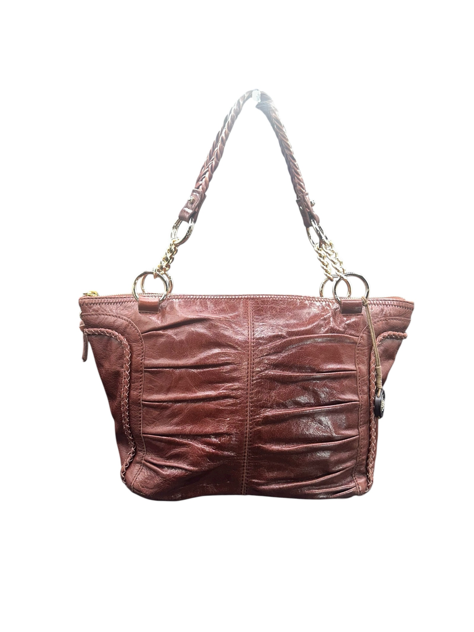 The Sak Brown Leather Braided Chain Shoulder Bag Boho Slouchy Purse